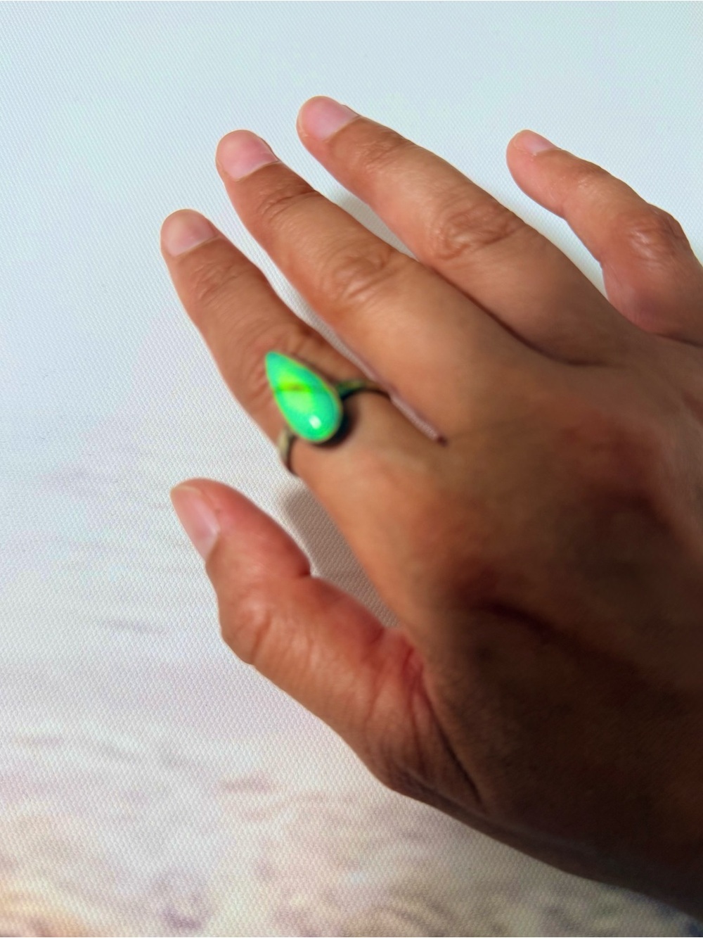 Green Teardrop Opal Stone Ring - Women Jewelry